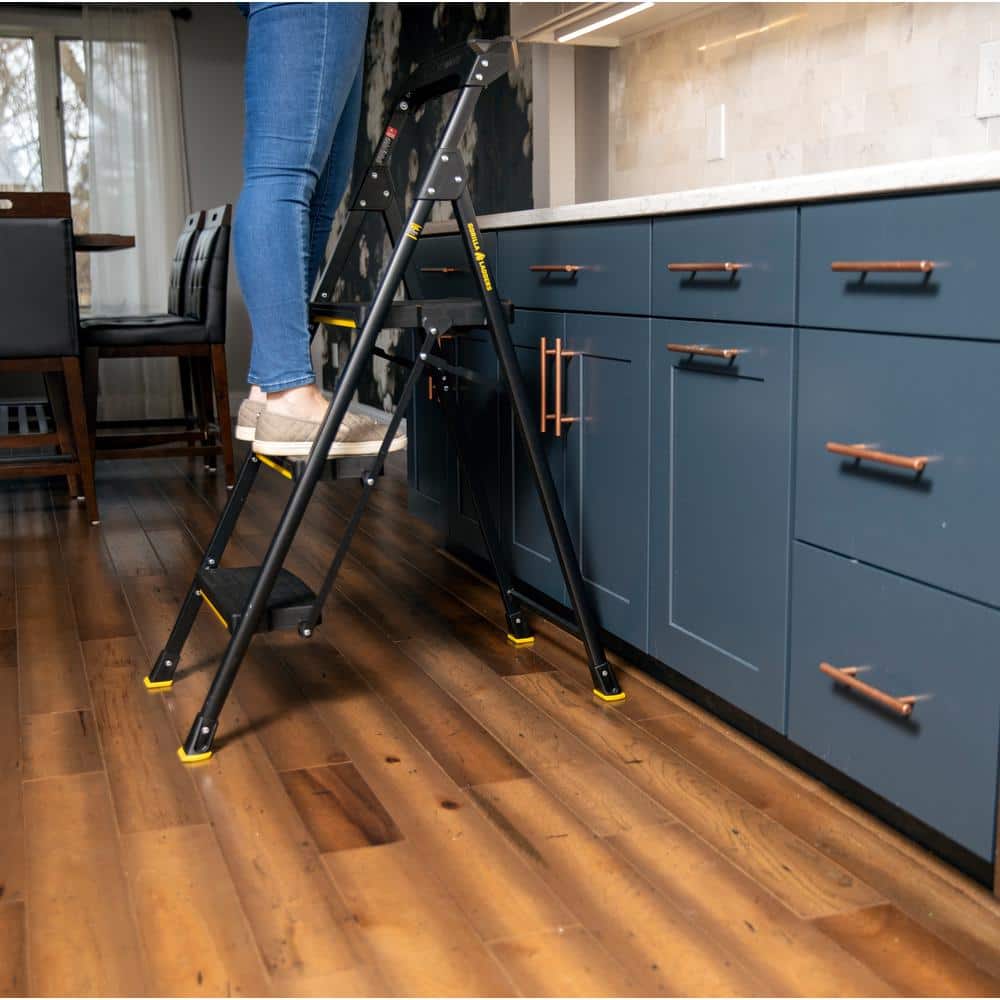 3-Step Black Steel Step Stool with Non-Slip Treads