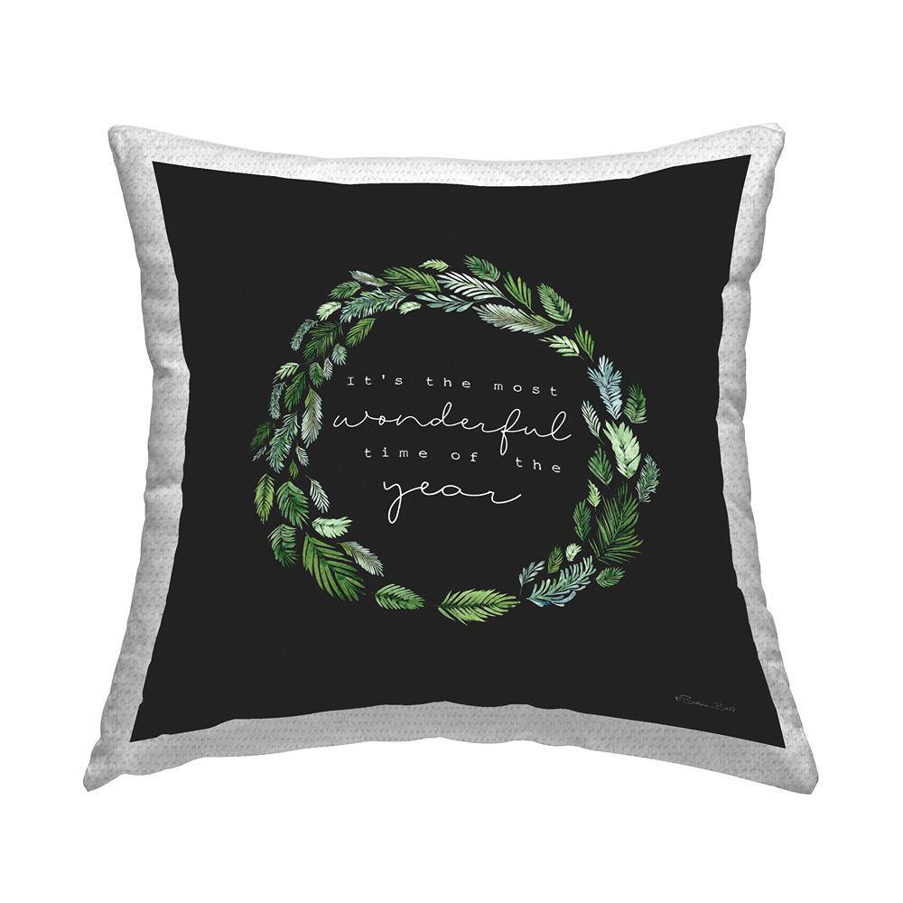 Most Wonderful Time Of Year Pine Wreath Black Square Outdoor Throw Pillow price history on PriceWatchPro
