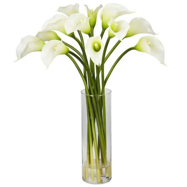 Nearly Natural 20 in. H Cream Mini Calla Lily Silk Flower Artificial Arrangement