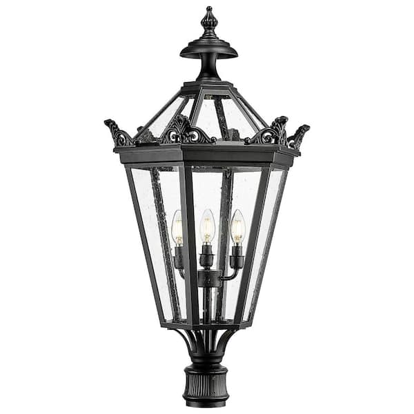 33 in. 3-Light Black Aluminum Exterior Waterproof Lamp Hardwired Rust Resistant Pier Mount Light with No Bulbs Included