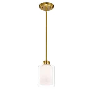 Daley 1-Light Gold Dual Shaded Mini Pendant Light with Clear Glass and White Glass Shades, 5.5 in.