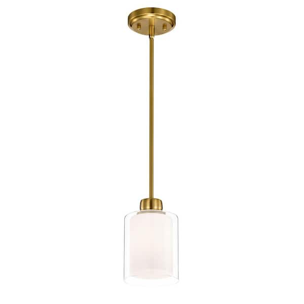 Edvivi Daley 1-Light Gold Dual Shaded Mini Pendant Light with Clear Glass and White Glass Shades, 5.5 in.