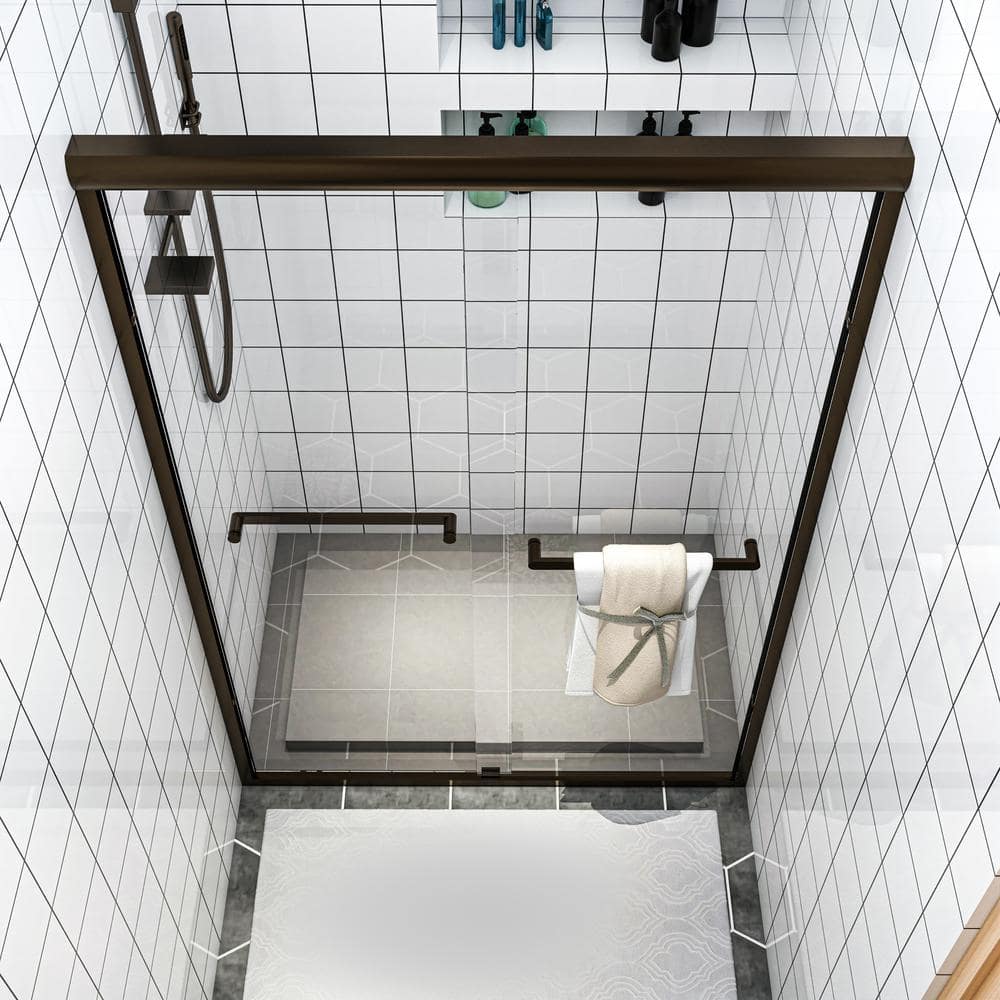 Oil Rubbed Bronze Double Sliding Framed Shower Door with Clear Glass Panels