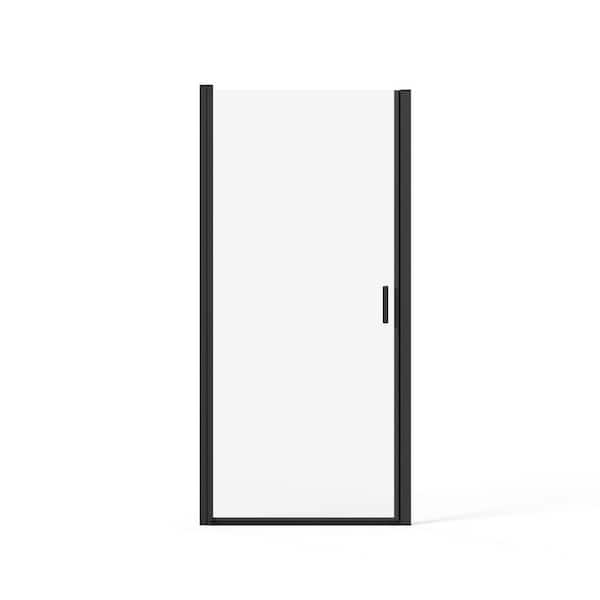 34 in. W x 72 in. H Pivot Semi-Frameless Shower Door in Matte Black with Clear Tempered Glass