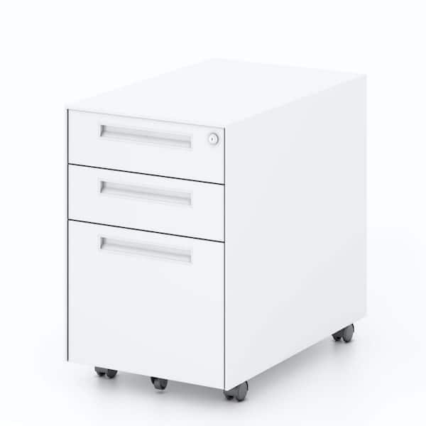 Amucolo 3-Drawer White Metal 22.44 in. H x 14.96 in. W x 19.68 in. D Mobile Vertical File Cabinet with Lock