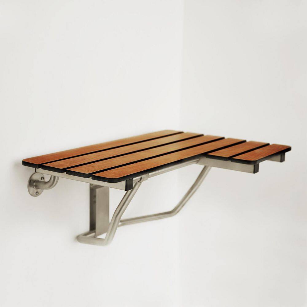 Teak and Stainless Steel Wall-Mounted Folding Shower Bench