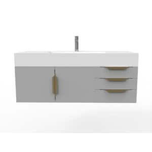 Maranon 48 in. W x 19 in. D x 19.25 in. H Single Bath Vanity in Matte Gray with Gold Trim and White Solid Surface Top