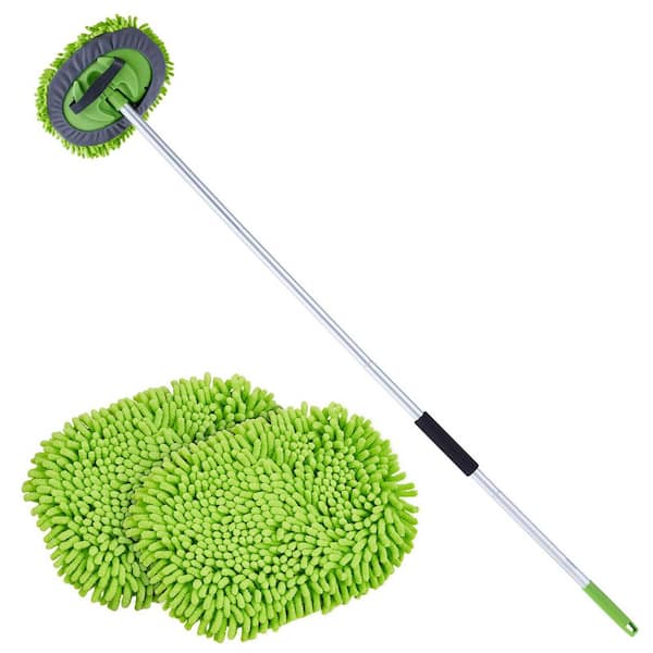62-In. Extendable Car Wash Brush, Soft Chenille Mop, 180° Rotating Cleaning Brush, Long-Handle Car Washing Tool