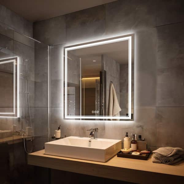 LuxHomez 36 in. W x 36 in. H Rectangular Frameless Anti-Fog Front