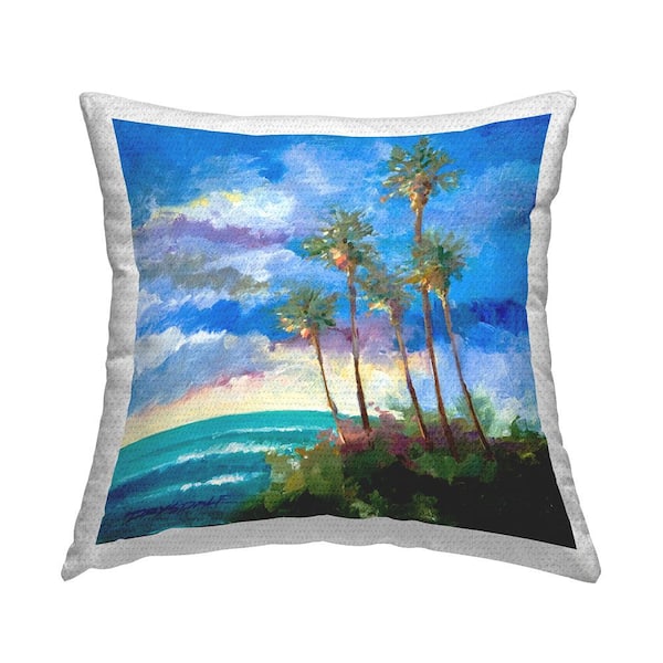 Stupell Industries Looming Palm Trees Ocean Landscape Blue Square Outdoor Throw Pillow