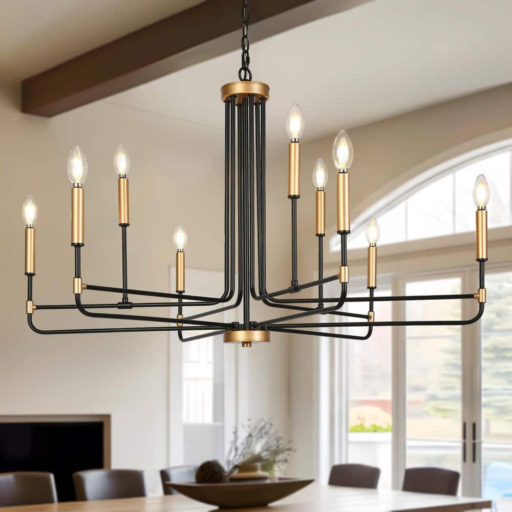 LNC Transitional 38.5 in. 9-Light Black and Dark Gold Candlestick