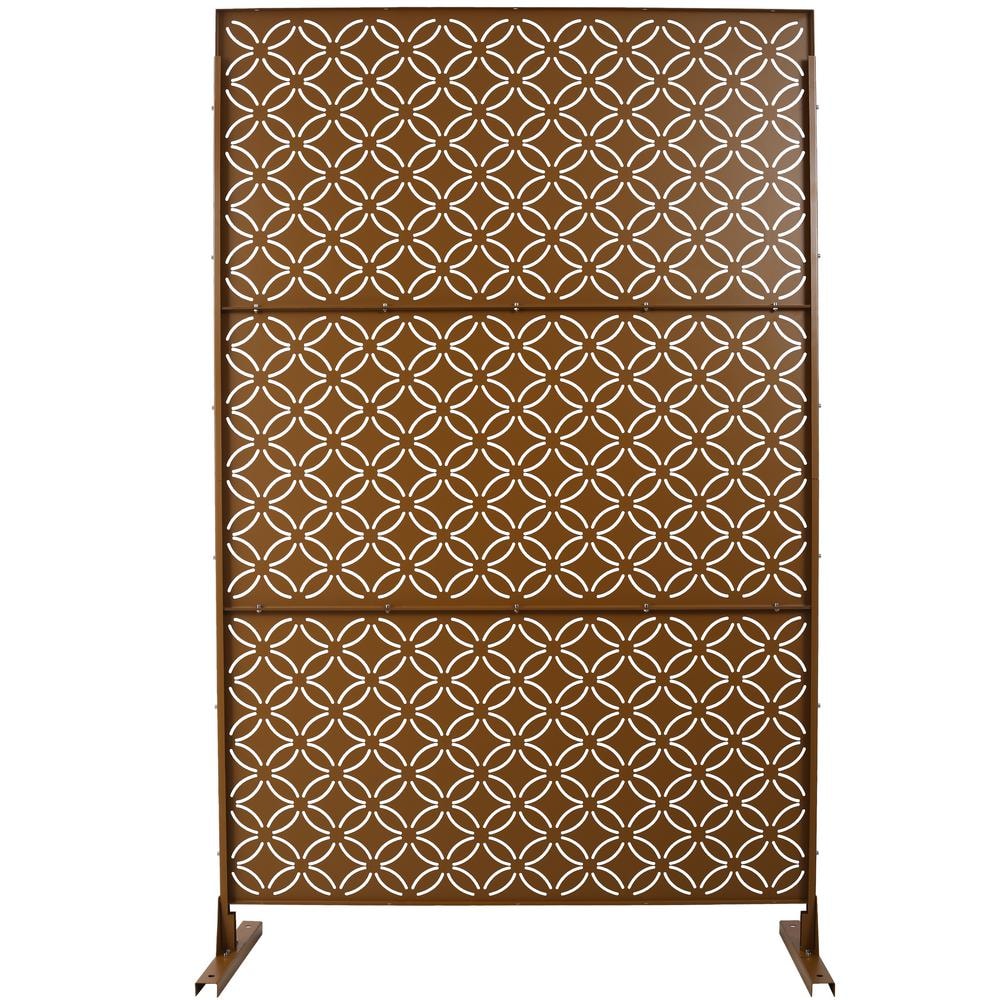 76 in. H x 48 in. W Brown Outdoor Steel Privacy Screen Freestanding Decorat