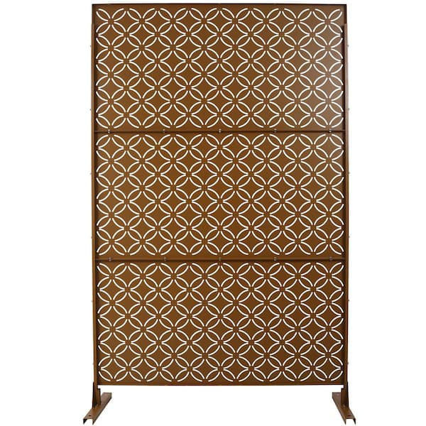 76 in. H x 48 in. W Brown Outdoor Steel Privacy Screen Freestanding Decorative Privacy Screen for Deck Balcony Patio