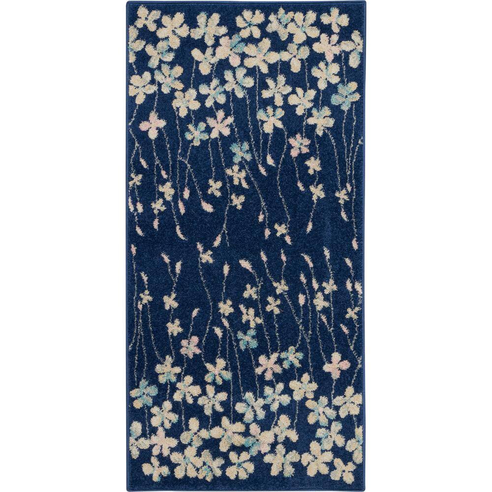 Nourison Tranquil Navy Blue 2 ft. x 4 ft. Floral Modern Kitchen Area