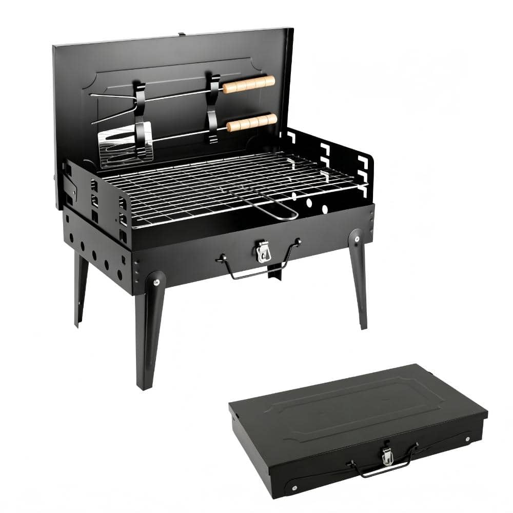 Black Portable Box-Style Multi-Function Camping Grill, Height Adjustable Foldable BBQ Grill with Tools for Patio, Beach price history on PriceWatchPro