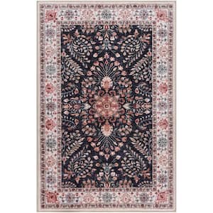 Vienna Black 9 ft. x 12 ft. Washable Vintage Floral Area Rug