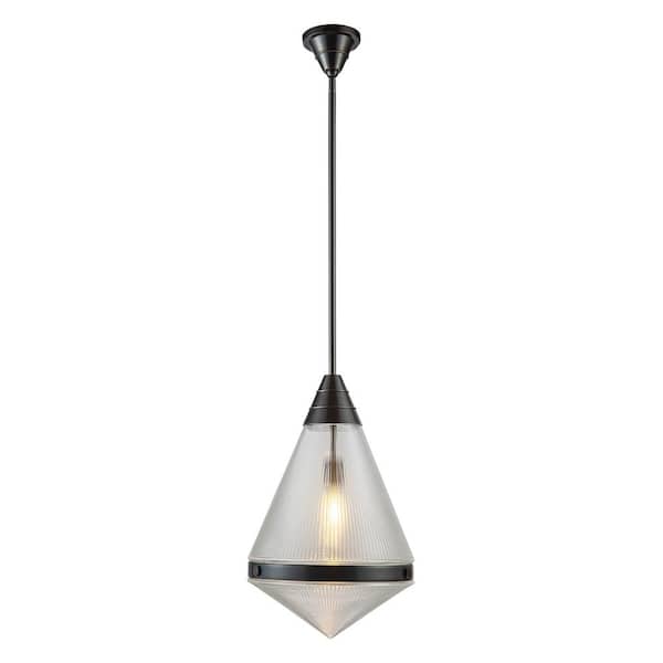 ALORA Willard 22 in. 1 Light 60-Watt Urban Bronze/Prismatic Glass Pendant Light