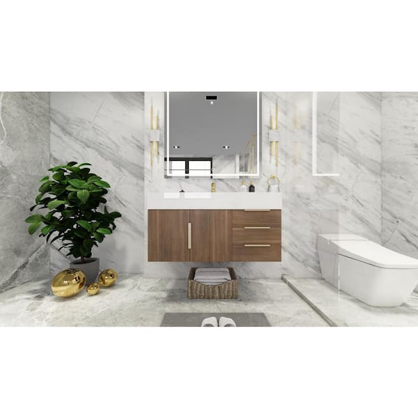 Bethany 42 in. W x 20 in. D x 22 in. H Single Sink Floating Bath Vanity in Rosewood with White Acrylic Top