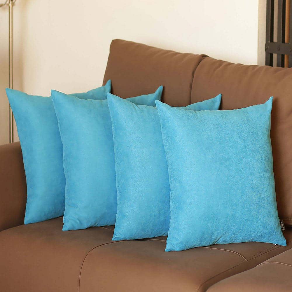 Sky Blue Polyester Euro Square Pillow Covers Set of 4
