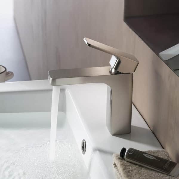 Single Handle Lever Handle Single Hole Bathroom Sink Faucet with Supply Lines and Pop-Up Drain in Brushed Nickel
