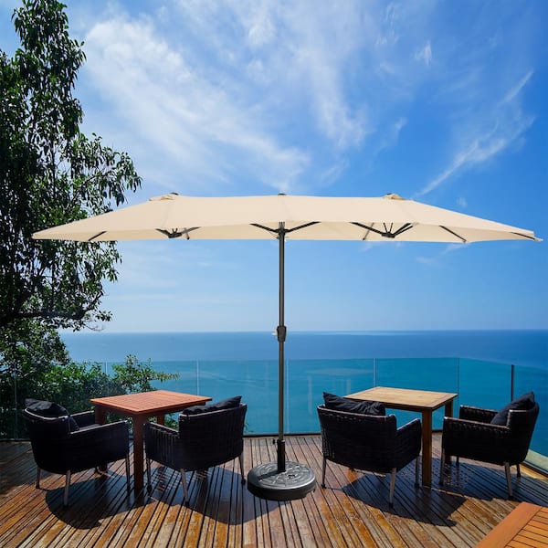 Unbranded 15 ft. x 9 ft. Double-Sided Rectangular Outdoor Twin Patio Market Beige Umbrella with Cover and Crank