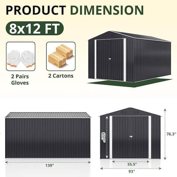 VIWAT 8 ft. W x 12 ft. D Metal Outdoor Storage Shed with Lockable