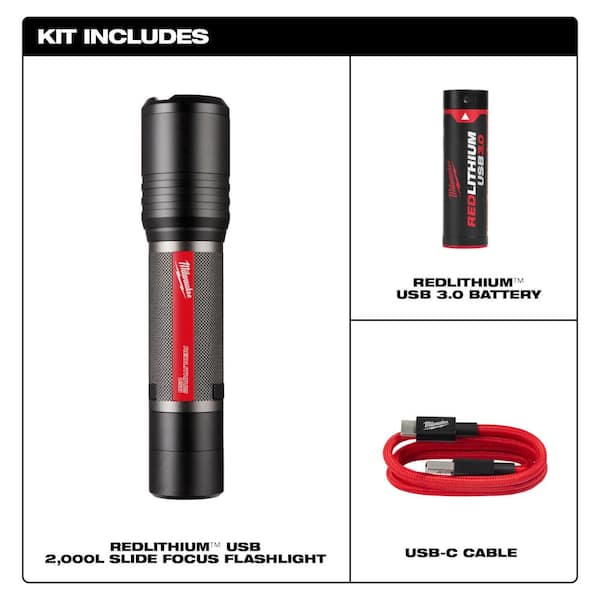 2,000 Lumens REDLITHIUM USB Slide Focus Flashlight (2-Pack)