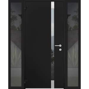 6777 56 in. x 80 in. Left Hand/Outswing Tinted Glass Black Enamel Steel Prehung Front Door with Hardware