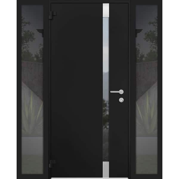 6777 68 in. x 80 in. Left Hand/Outswing Tinted Glass Black Enamel Steel Prehung Front Door with Hardware