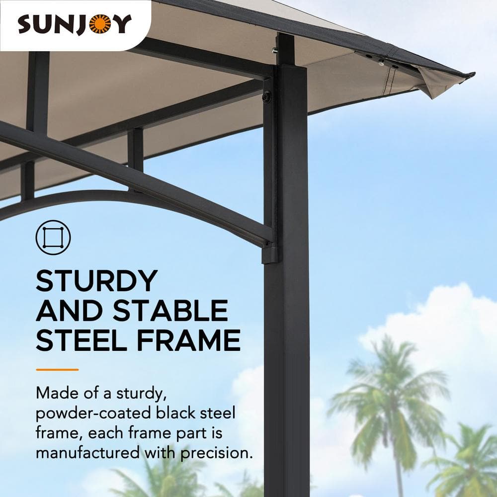 Gray and Black Steel 2-Tier Grill Gazebo with Shelves
