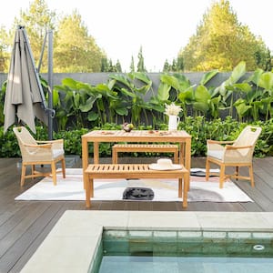 Sydney 5-Piece Teak Wood Outdoor Dining Set with Light Tan Cushion