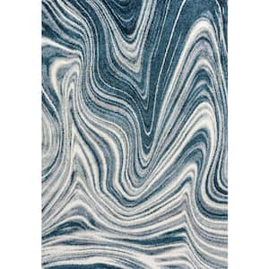 Eleni Turquoise/Cream 3 ft. x 5 ft. Contemporary Glam Abstract Marble Area Rug