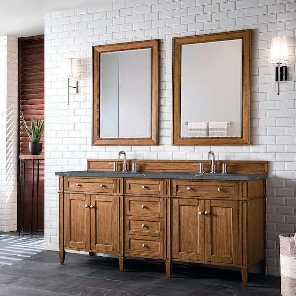 Brittany 72.0 in. W x 23.5 in. D x 34.0 in. H Double Bathroom Vanity in Saddle Brown with Parisien Bleu Quartz Top