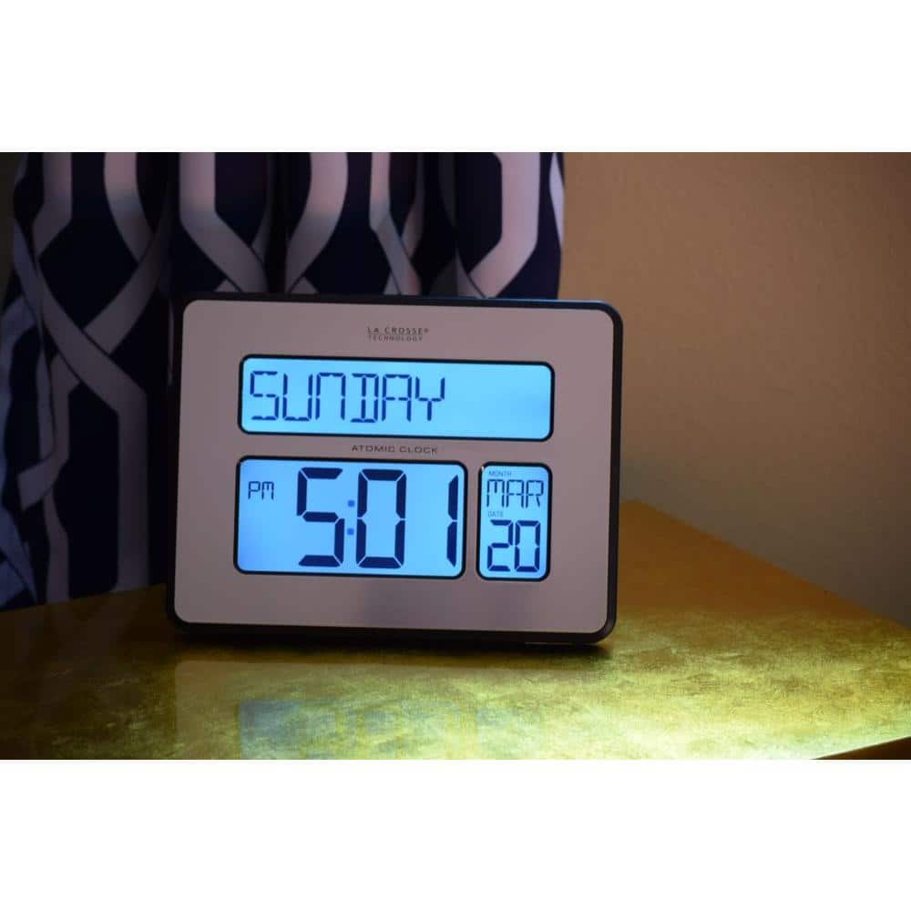 Silver Metallic Digital Atomic Wall Clock with Calendar