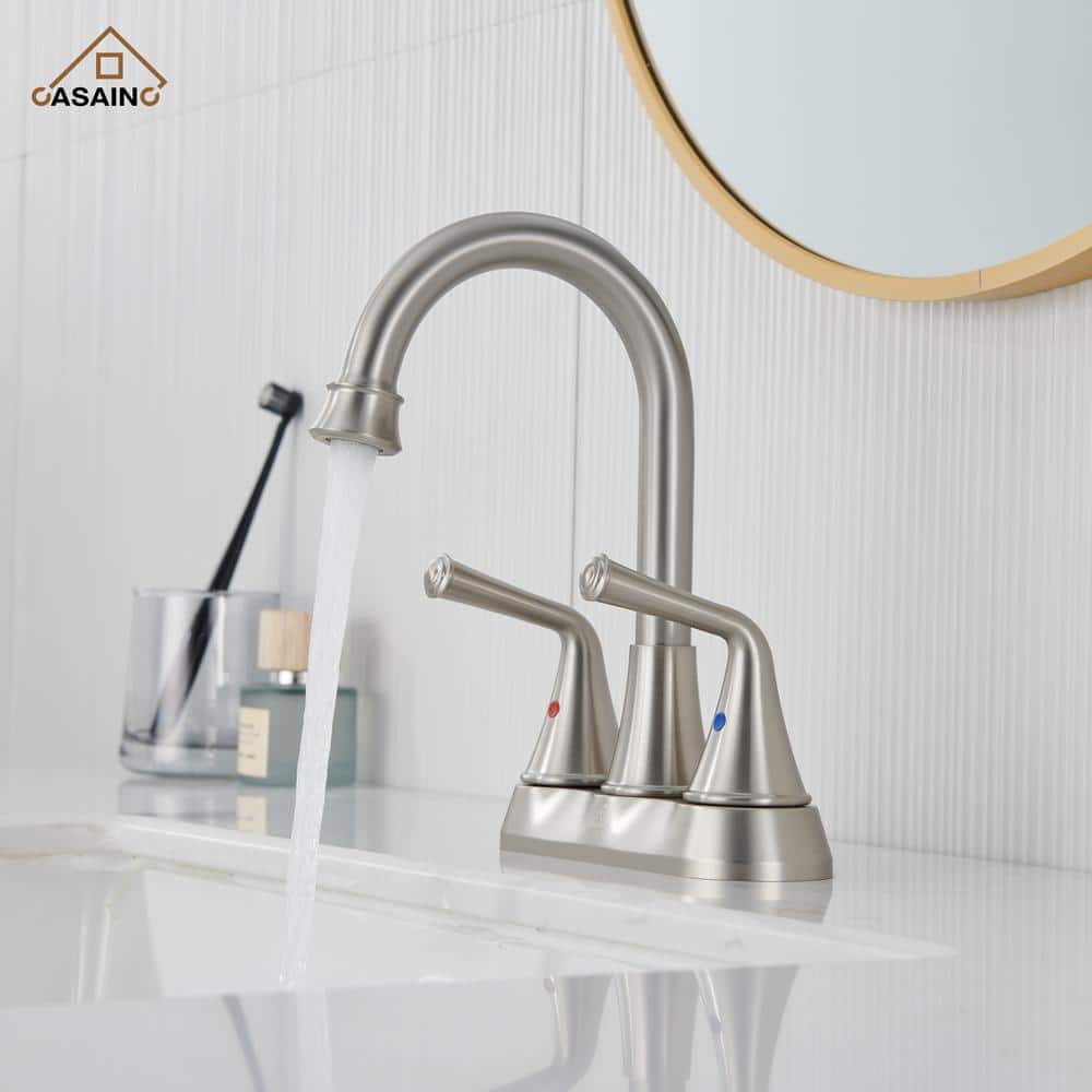 Brushed Nickel Dual Handle Bathroom Sink Faucet with Drain Kit