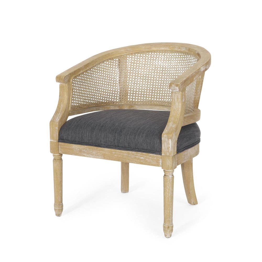 French Country Accent Chair, Black and Natural Rubber Wood Chair, Weather-R