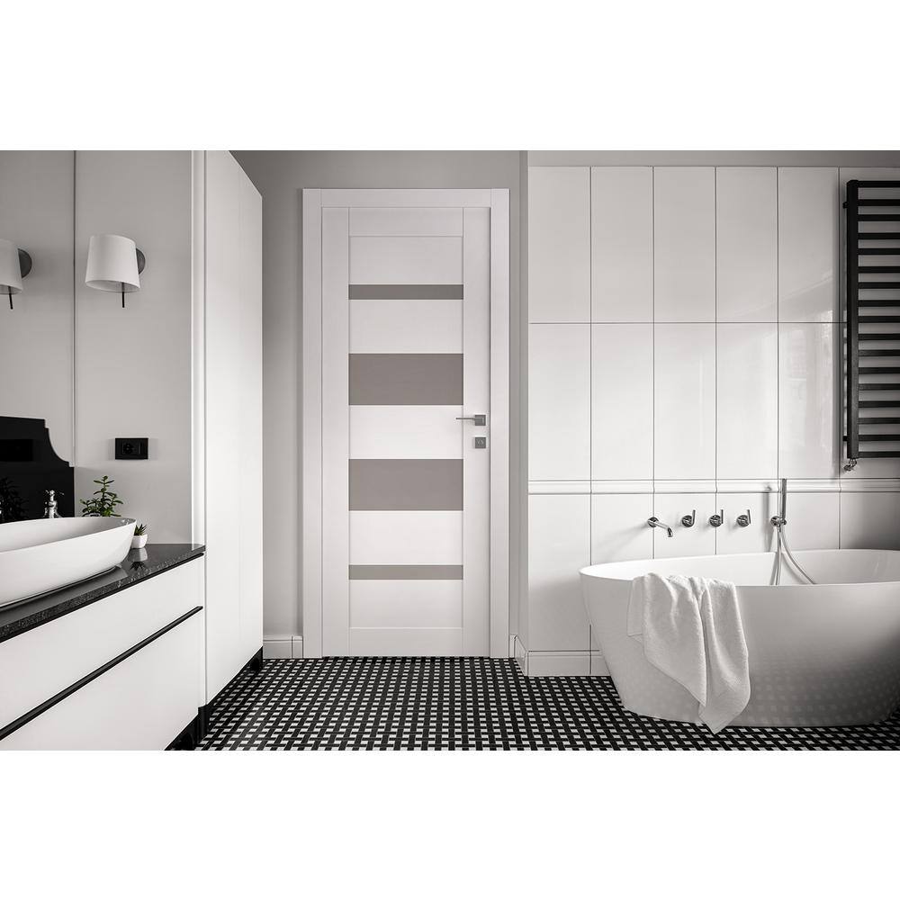Snow White Frosted Glass and Wood Composite Interior Door Slab