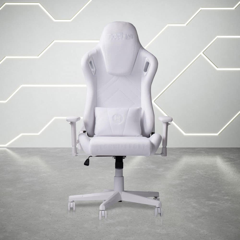 Techni Sport Velvet Reclining Gaming Chair in White with Height