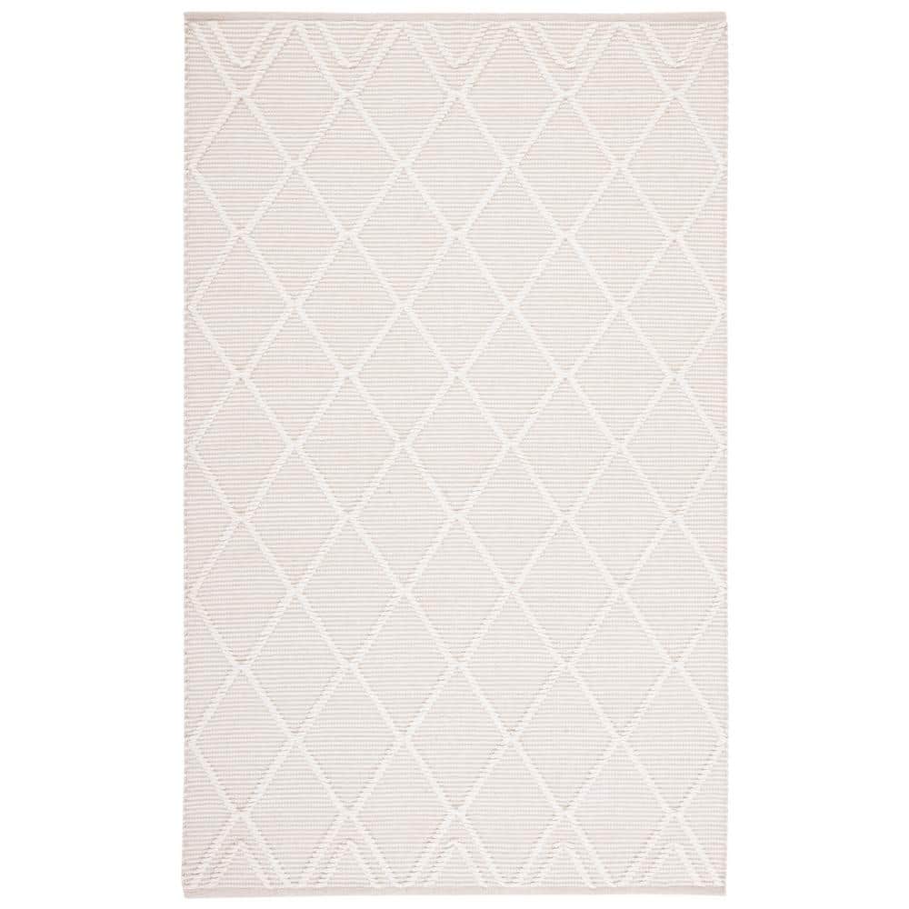 Ivory Geometric Handwoven Wool and Cotton Area Rug, 8' x 10'
