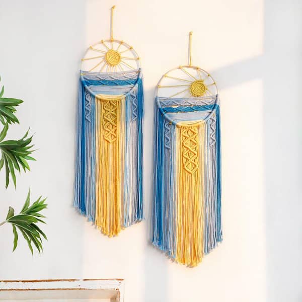 Macrame tapestry ♡BIGsize　サンセット　オーダー注文にて 2-Pack Blue Sun Macrame Wall Hanging-Boho Sunset Tapestry Set
