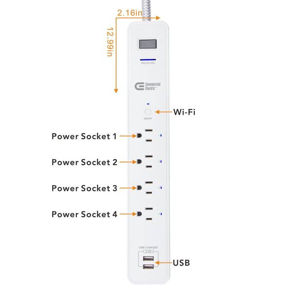 3 ft. 4-Outlet White Surge Protector Smart with USB Powered by Hubspace