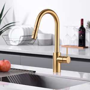 Single-Handle Pull-Down Sprayer Kitchen Faucet with 2-Function Sprayhead in Brushed Gold