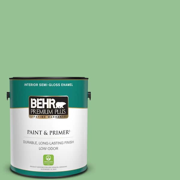 BEHR PREMIUM PLUS 1 gal. #450D-5 Velvet Leaf Semi-Gloss Enamel Low Odor Interior Paint & Primer