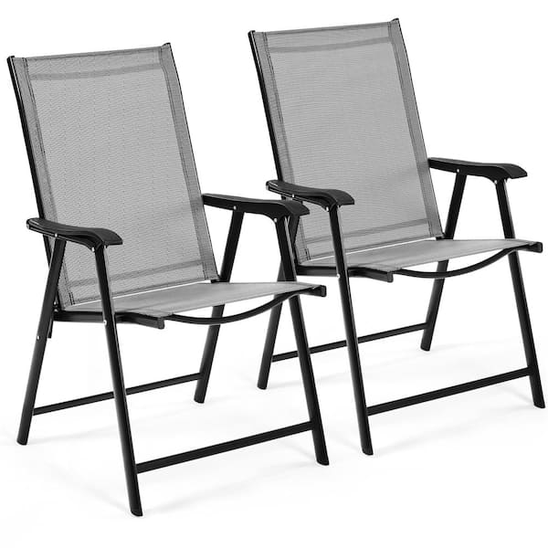 Yaheetech Set of 2 Outdoor Texteline Folding Dining Chairs with Armrests Gray