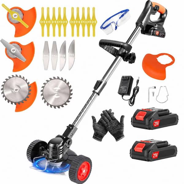 47 in. Edger Cordless Weed Wacker 3-in-1 String Trimmer Brush Cutter with 4 Blades Wheels Adjustable Height