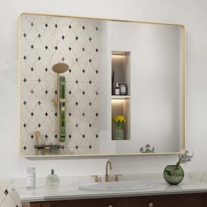 40 in. W x 32 in. H Rectangular Aluminum Alloy Framed and Tempered Glass Wall Bathroom Vanity Mirror in Brushed Gold