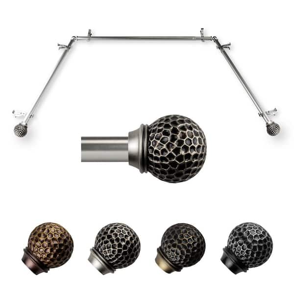 EMOH Ushasi 20-36 in. sides, 38-72 in. center Adjustable Bay Window Curtain Rod 13/16 in. in Satin Nickel with Finial