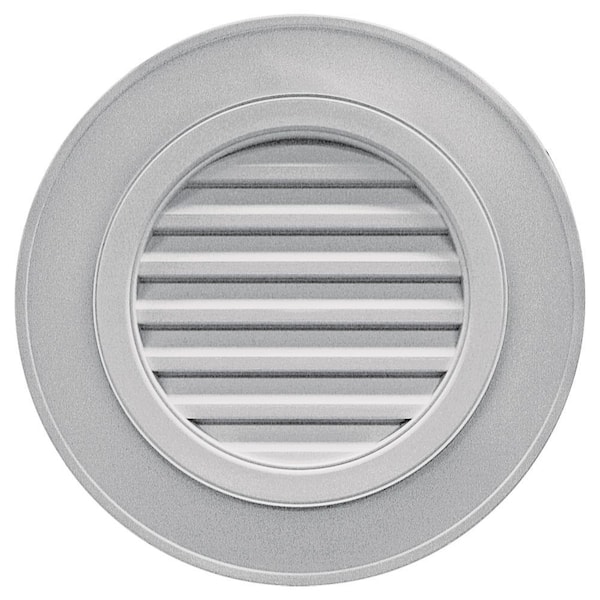 Builders Edge 28 in. x 28 in. Round Gray Plastic Built-in Screen Gable Louver Vent