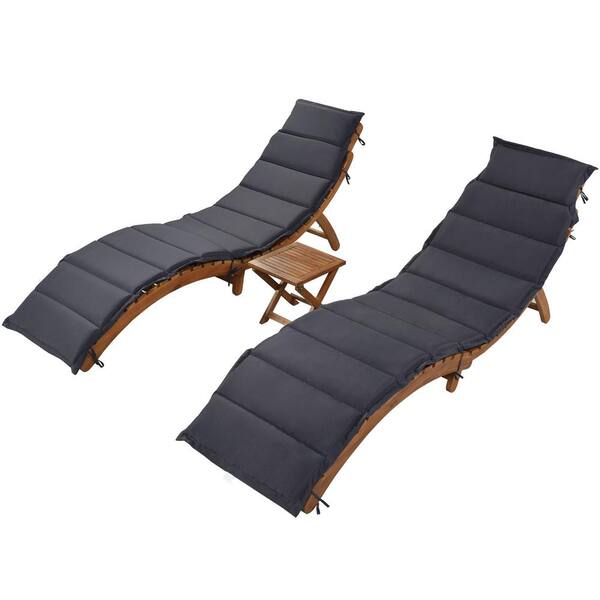 Kahomvis Brown 3-Piece Wood Outdoor Patio Portable Extended Chaise Lounge  Set with Foldable Tea Table and Dark Gray Cushion TM-LKWF2-7AAE - The Home  Depot