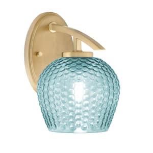 Siena 5.75 in. 1-Light New Age Brass Sconce with 6 in. Turquoise Textured Glass Shade No Bulb Included